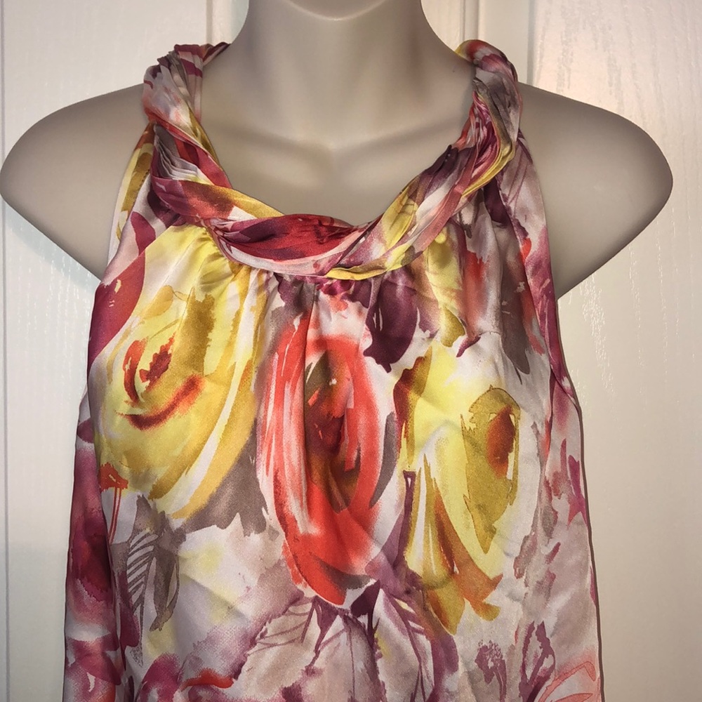 Watercolor Floral Stain Halter Top Blouse Size PS